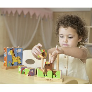 Viga Toys - Puzzle de cubes à emboîter - animaux de ferme - 9 pcs